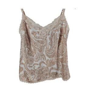 VICTORIA’S SECRET WOMEN’S WHITE/BROWN/PINK PAISLEY CAMISOLE – SIZE M – LACE TRIM